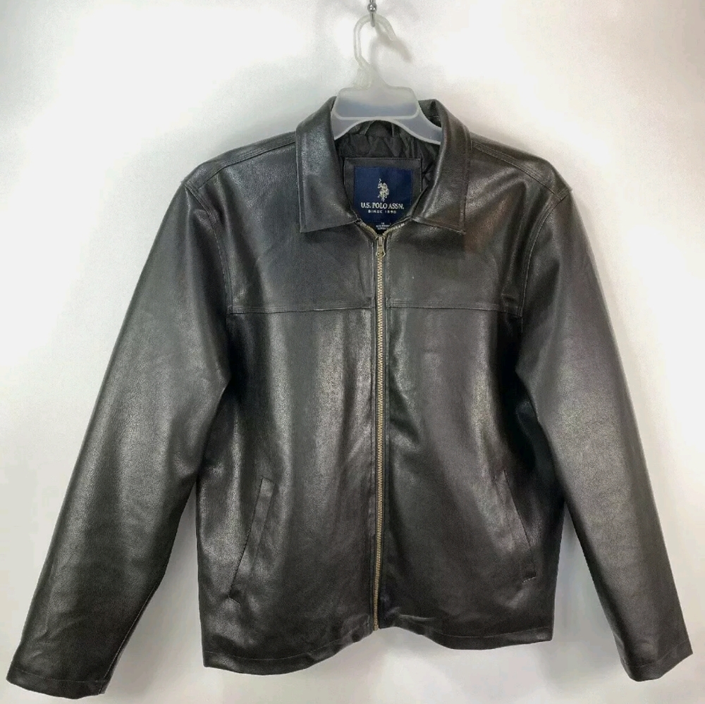 U.S ASSN Mens Large Leather Bomber Jacket (Black)